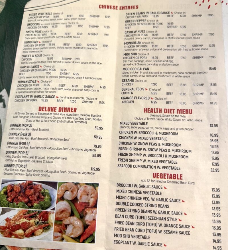 Asian Bistro Menu Chinese Entrees, Chinese Food