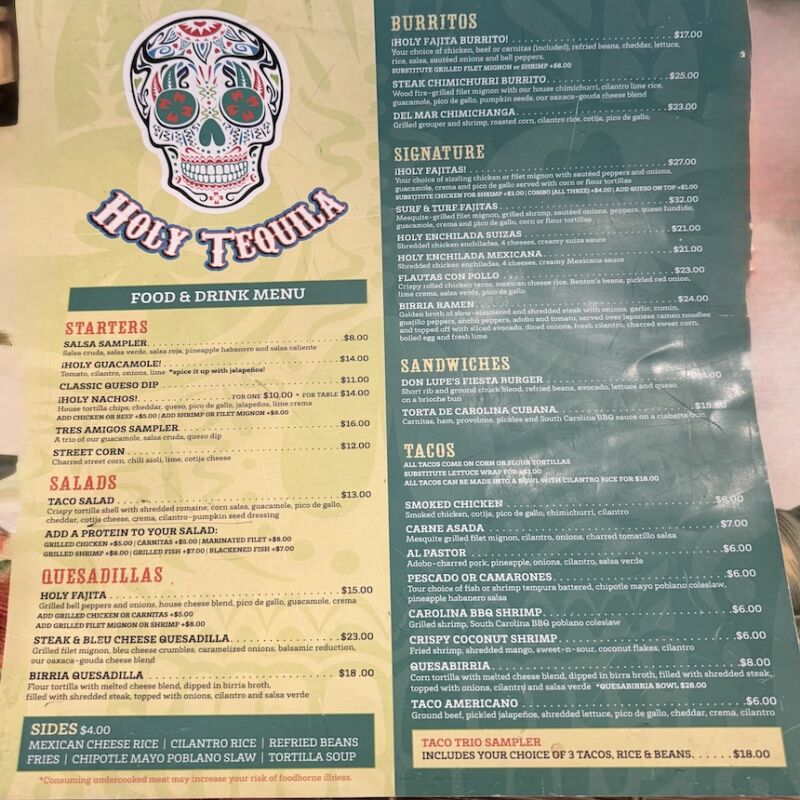 Holy Tequila Menu Hilton Head Food Delivery
