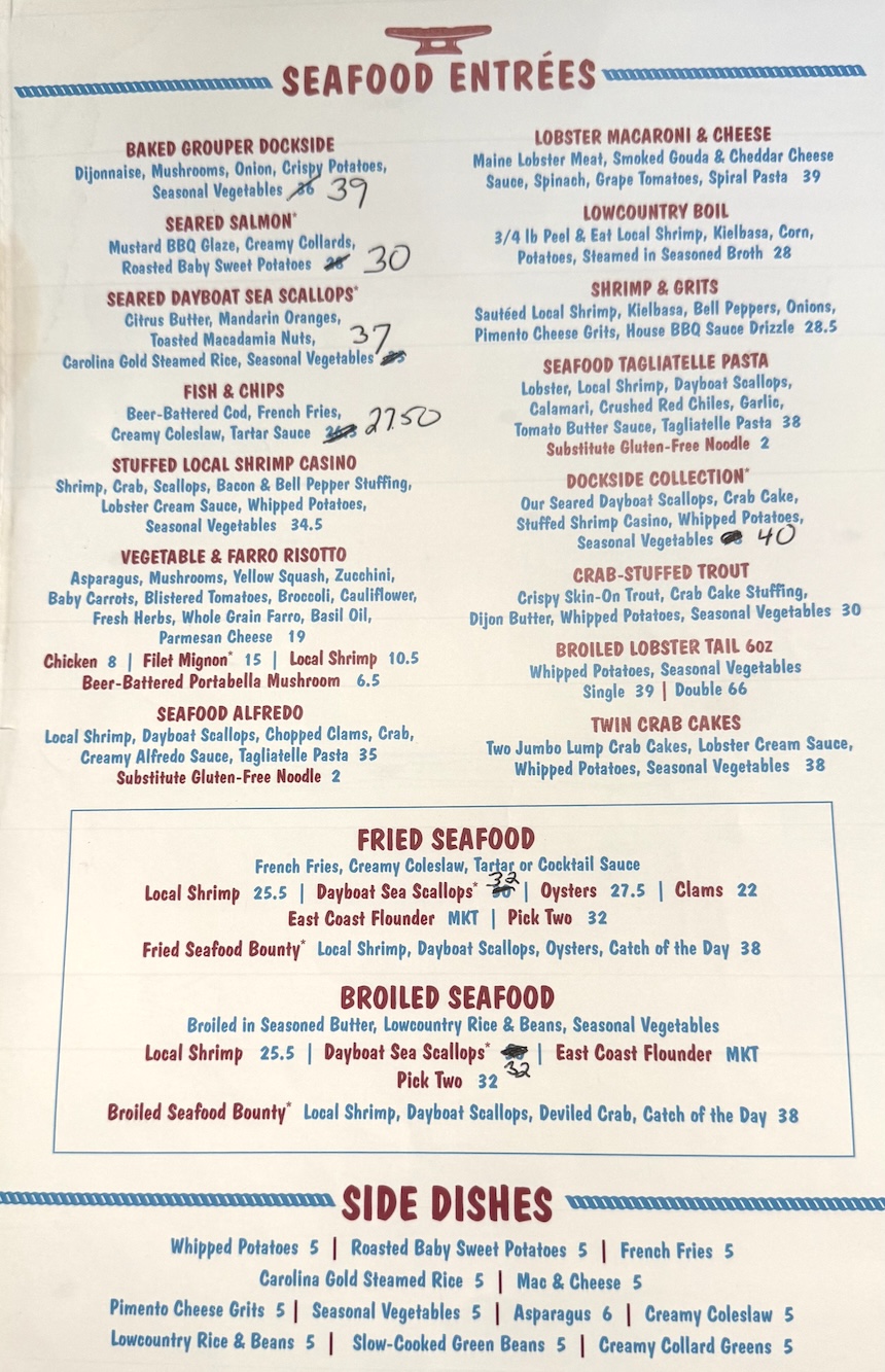 Skull Creek Dockside Menu Entrees, Sides Hilton Head Food Delivery by Express Restaurant Delivery